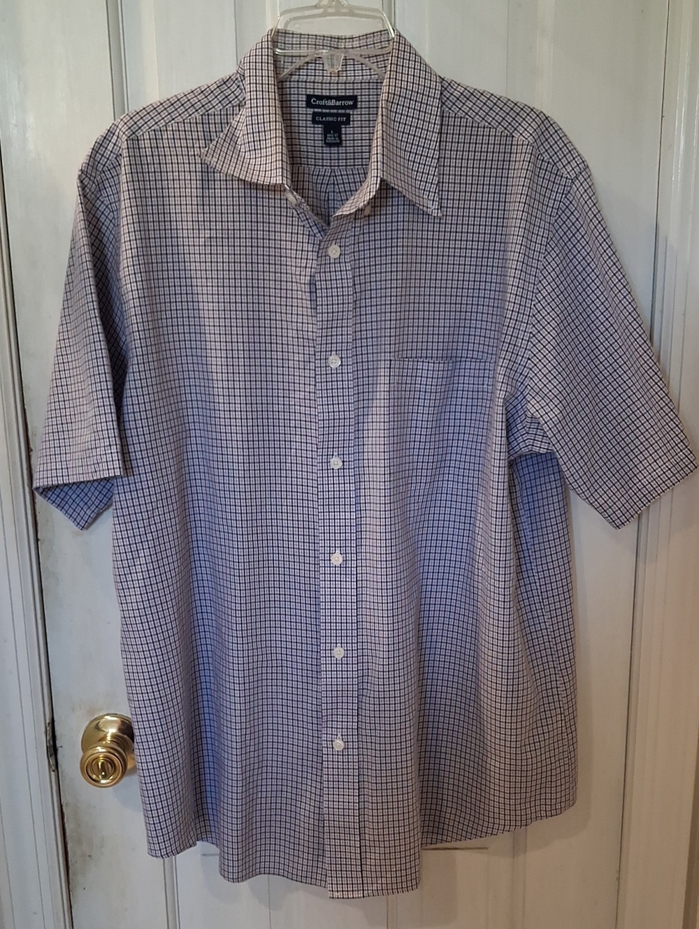 croft & barrow Purple and White Checked Short-Sleeve Button-Down Shirt